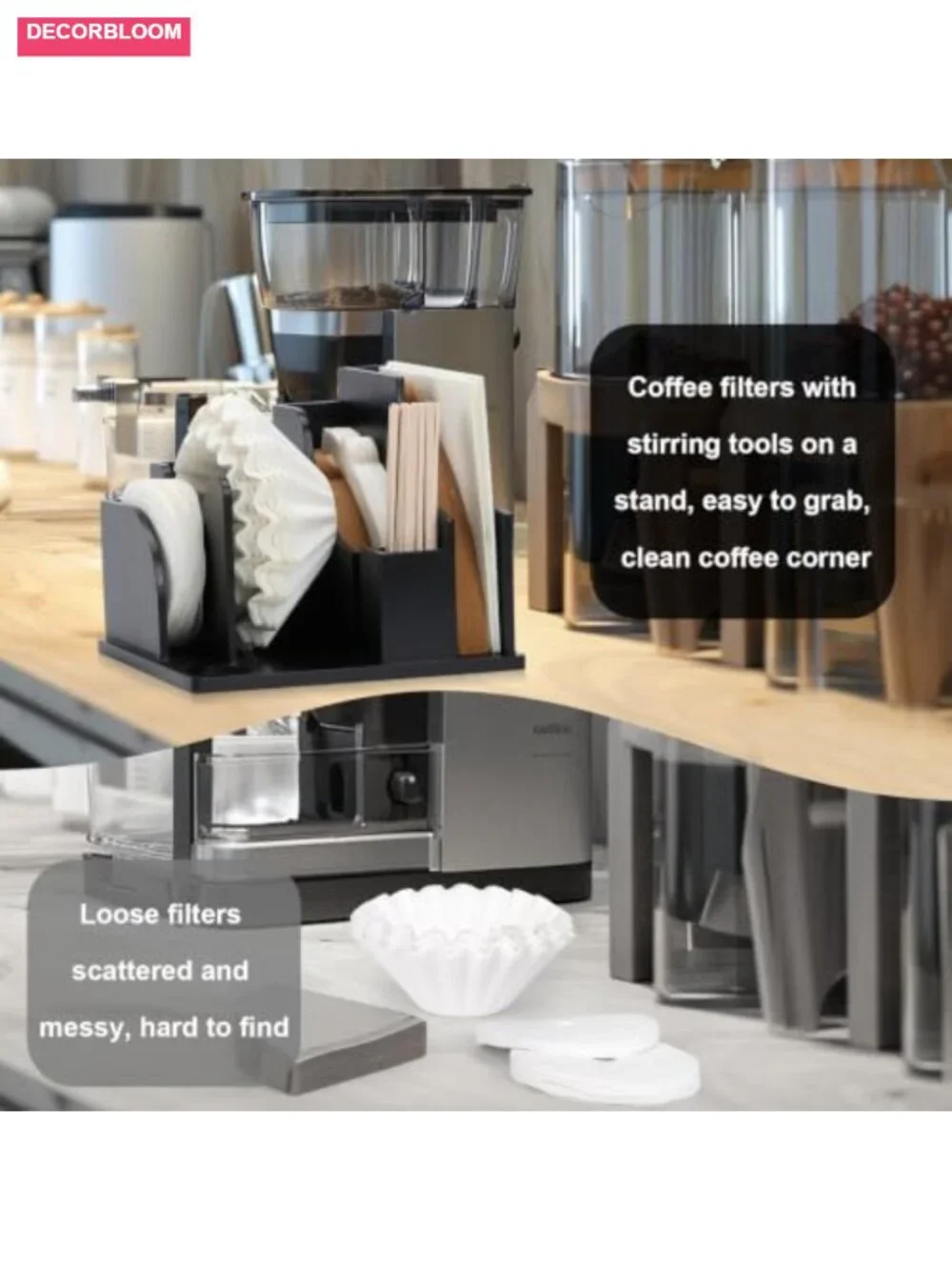 Bamboo Coffee Filter Storage Stand with 5 Compartments, V60 Filter Holder for